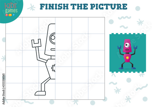 Copy picture vector illustration. Complete and color game for preschool and school kids