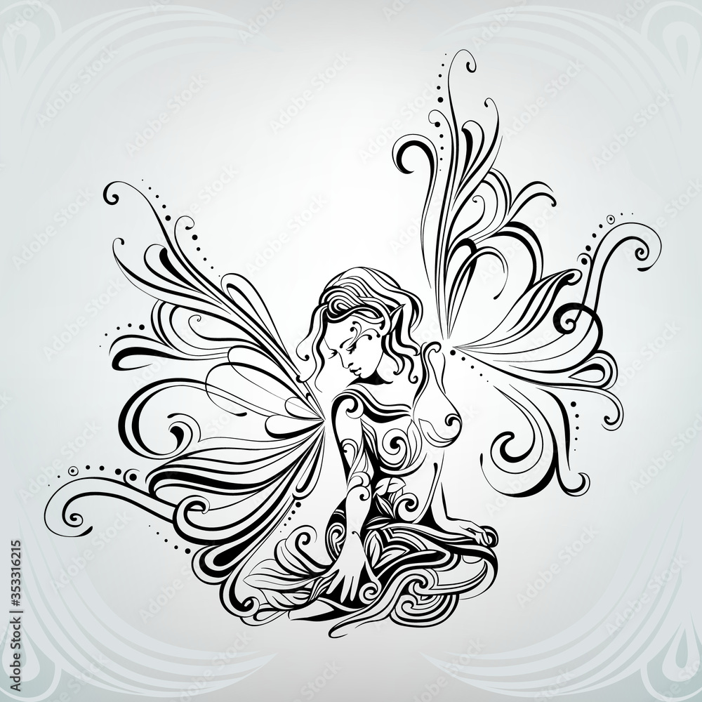 The girl the elf with wings of a butterfly The girl the elf with wings of a butterfly
