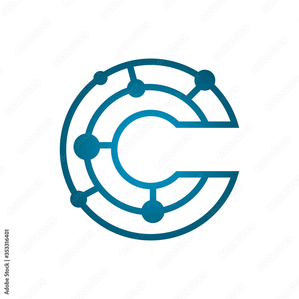 letter c connect line dot network logo design letter c connect line dot network logo design