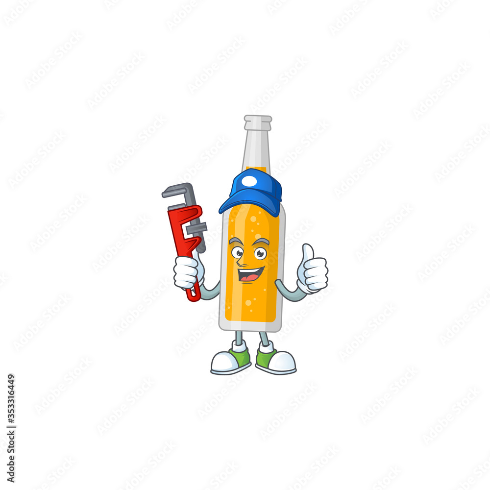 Fototapeta premium Bottle of beer Cartoon drawing concept work as smart Plumber