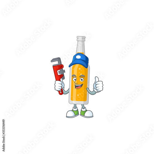 Bottle of beer Cartoon drawing concept work as smart Plumber