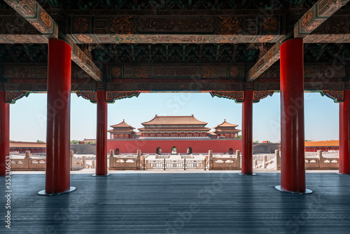 Forbidden city in Beijing China. Chinese traditional symbols.
