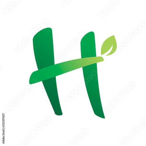 fresh letter h green nature leaf bamboo logo design