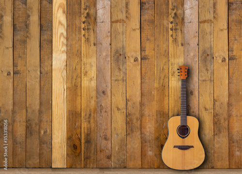 Acoustic guitar on wood floors