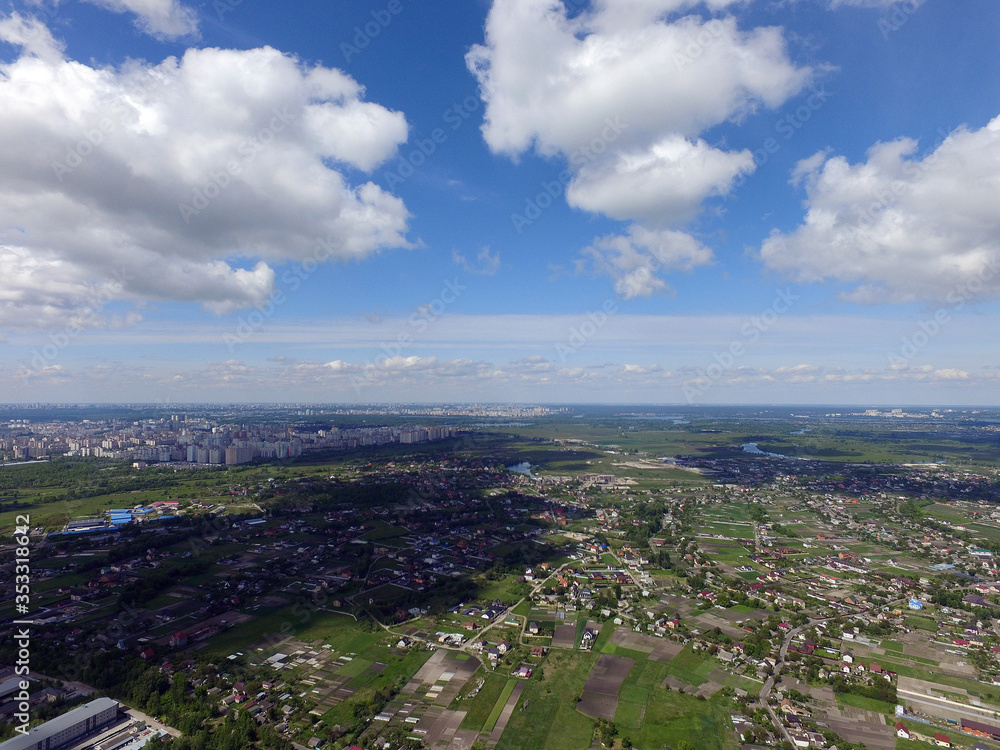 Aerial view of the saburb landscape (drone image).  Near Kiev ,Ukraine