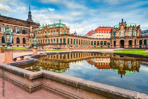 Exciting morning view of famous Zwinger palace (Der Dresdner Zwinger) Art Gallery of Dresden. Superb summer scene in Dresden, Saxony, Germany, Europe. Traveling concept background. photo