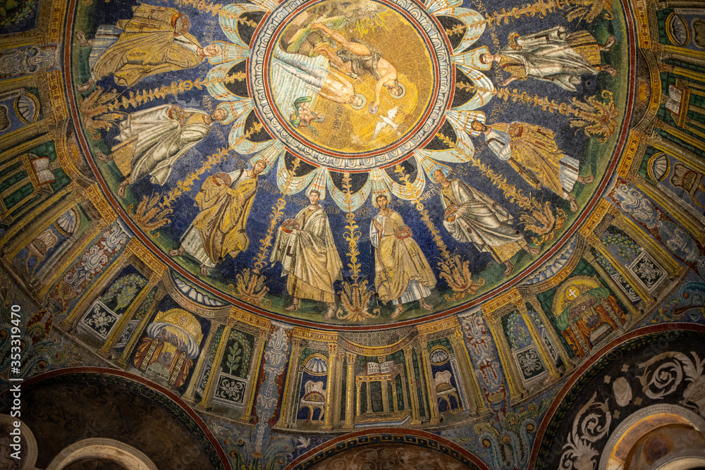  The ceiling mosaic in the Baptistry of Neon in Ravenna. Italy