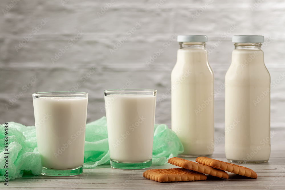 Homemade kefir or yogurt with probiotics on a white background with copy space. Kefir Lose weight diet concept. Homemade kefir or yogurt with probiotics on a white background with copy space. Kefir Lose weight diet concept.