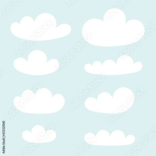 Cute white clouds in the sky. Kid wallpaper, decor of a child room. Flat simple vector illustration.