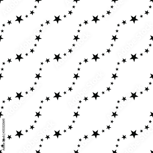 Stars background, black white seamless pattern vector