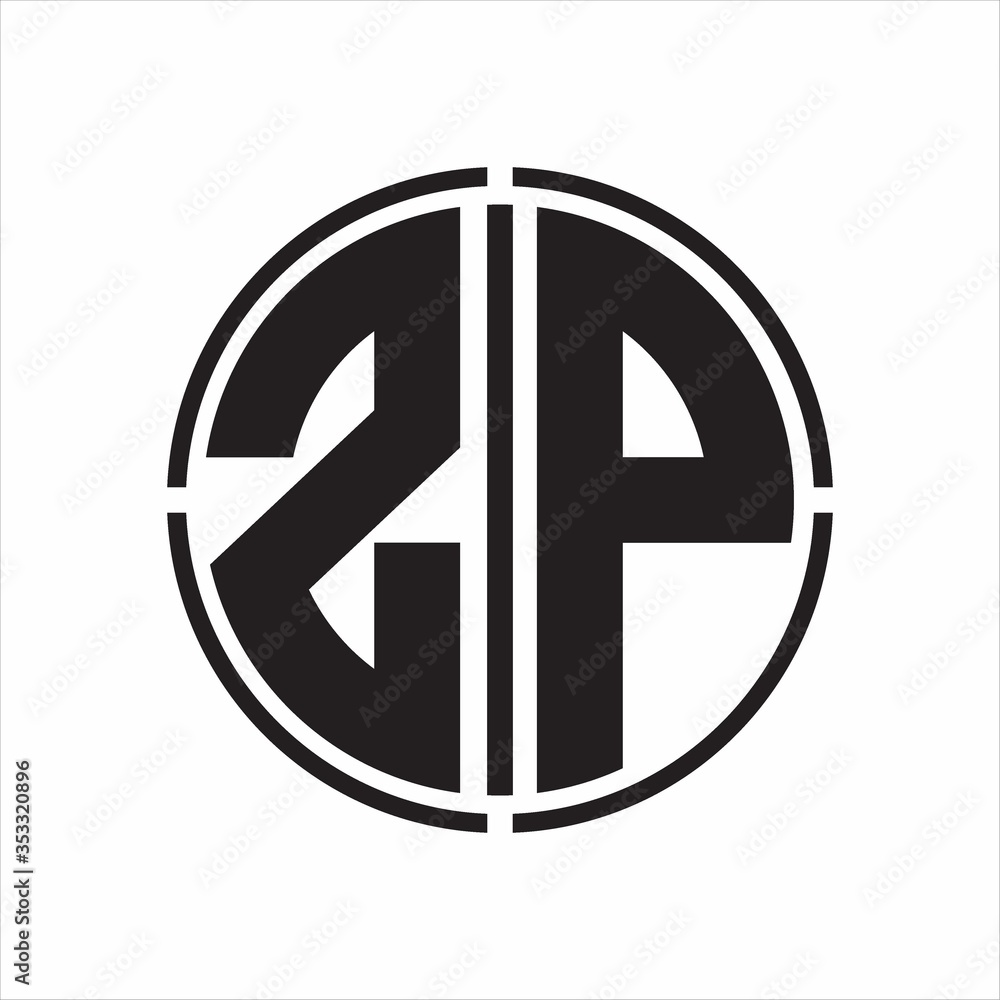 ZP Logo initial with circle line cut design template on white background ZP Logo initial with circle line cut design template on white background