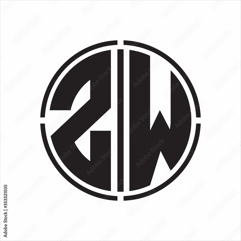 ZW Logo initial with circle line cut design template on white background ZW Logo initial with circle line cut design template on white background