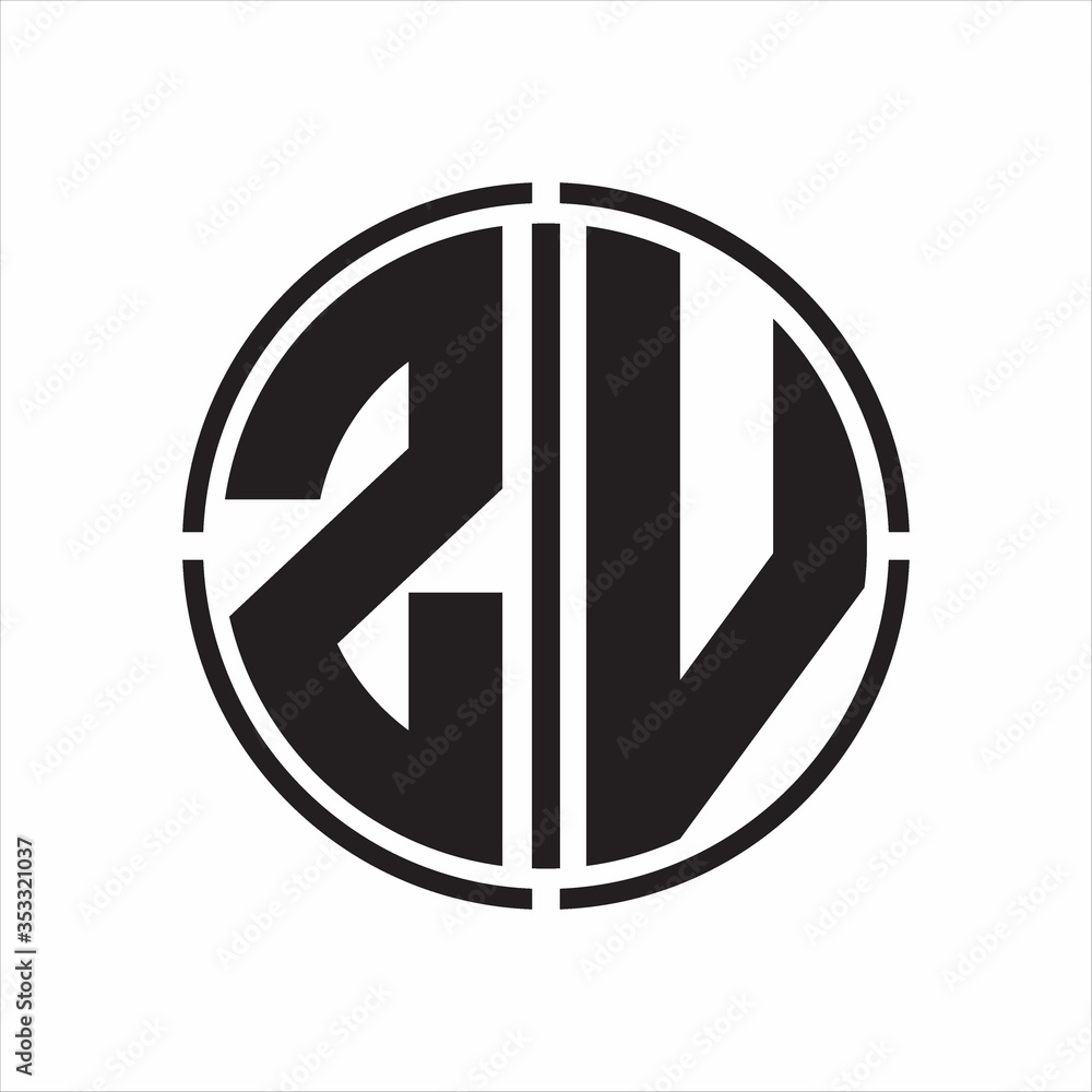 ZV Logo initial with circle line cut design template on white background ZV Logo initial with circle line cut design template on white background