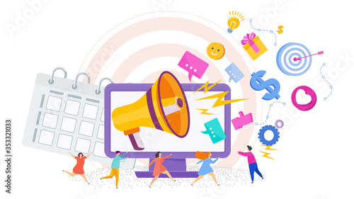 Advertising company. Megaphone sends messages from computer.