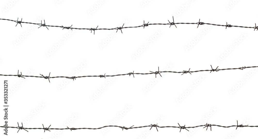 Fototapeta premium three barbed wire fence on white background