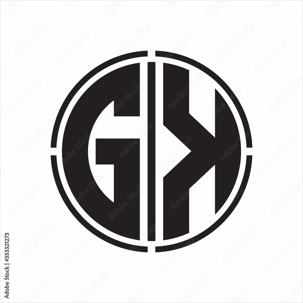 GK Logo initial with circle line cut design template on white background GK Logo initial with circle line cut design template on white background