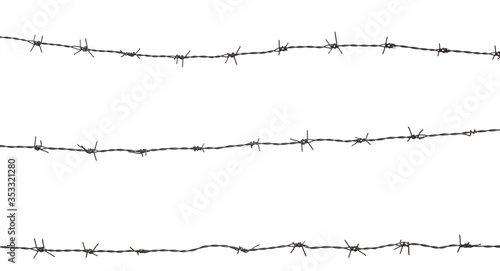 three barbed wire fence on white background