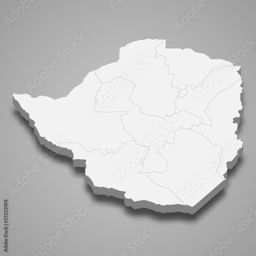 Zimbabwe 3d map with borders of regions Template for your design