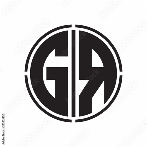 GR Logo initial with circle line cut design template on white background