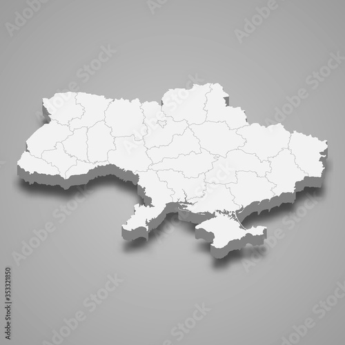 Ukraine 3d map with borders Template for your design