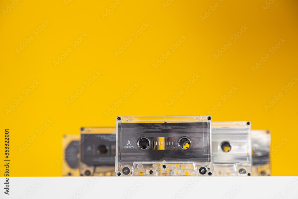 Obraz premium audio cassettes on a yellow background