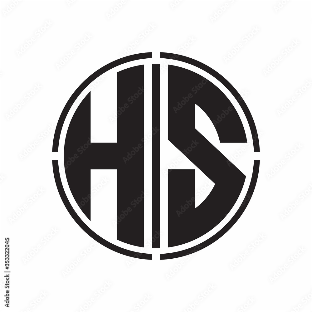 HS Logo initial with circle line cut design template on white background HS Logo initial with circle line cut design template on white background