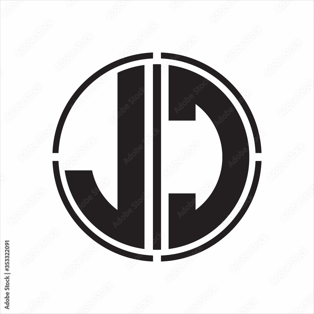 JC Logo initial with circle line cut design template on white background JC Logo initial with circle line cut design template on white background