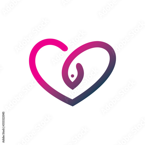 full color line love hearth fish eye logo design