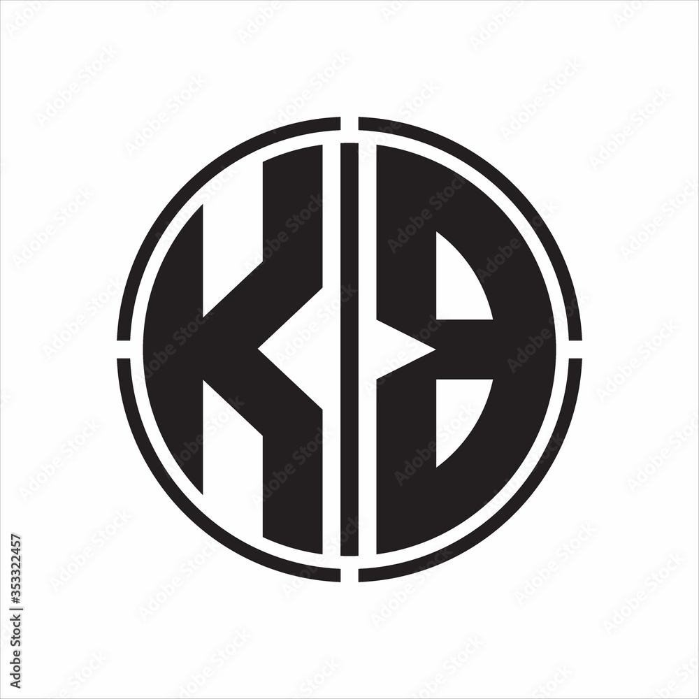 KB Logo initial with circle line cut design template on white background KB Logo initial with circle line cut design template on white background