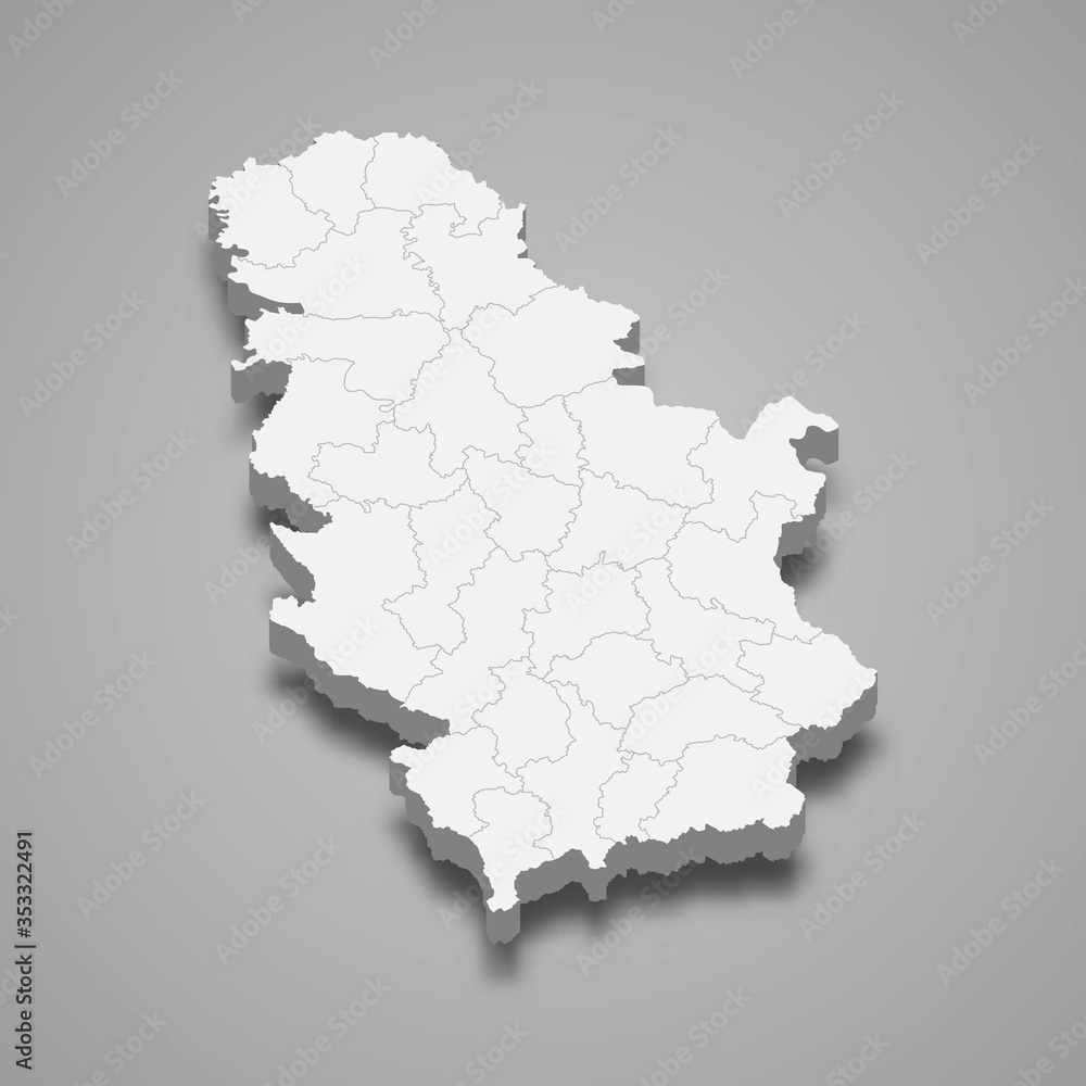 Serbia 3d map with borders Template for your design