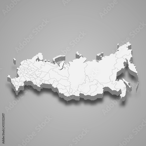 Russia 3d map with borders Template for your design