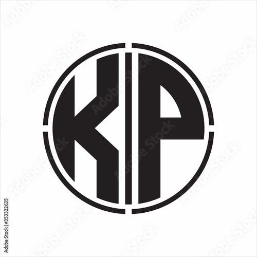 KP Logo initial with circle line cut design template on white background
