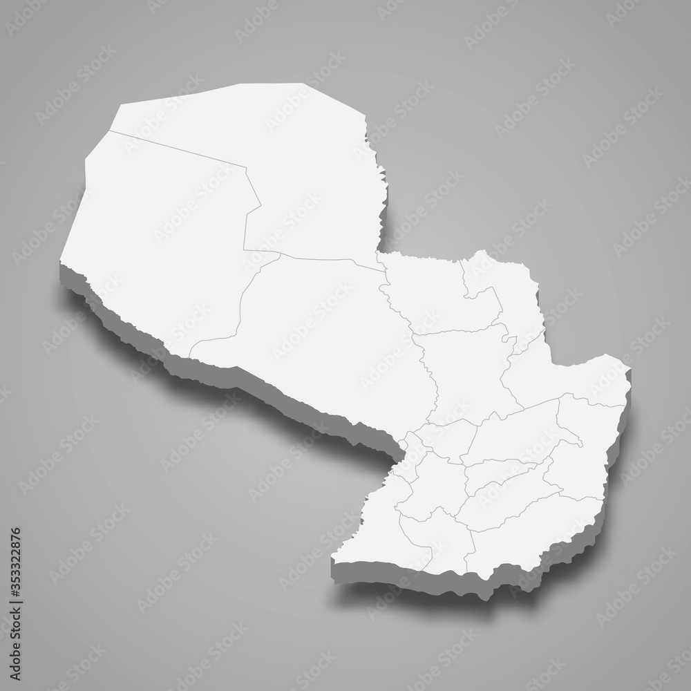 Paraguay 3d map with borders Template for your design Paraguay 3d map with borders Template for your design