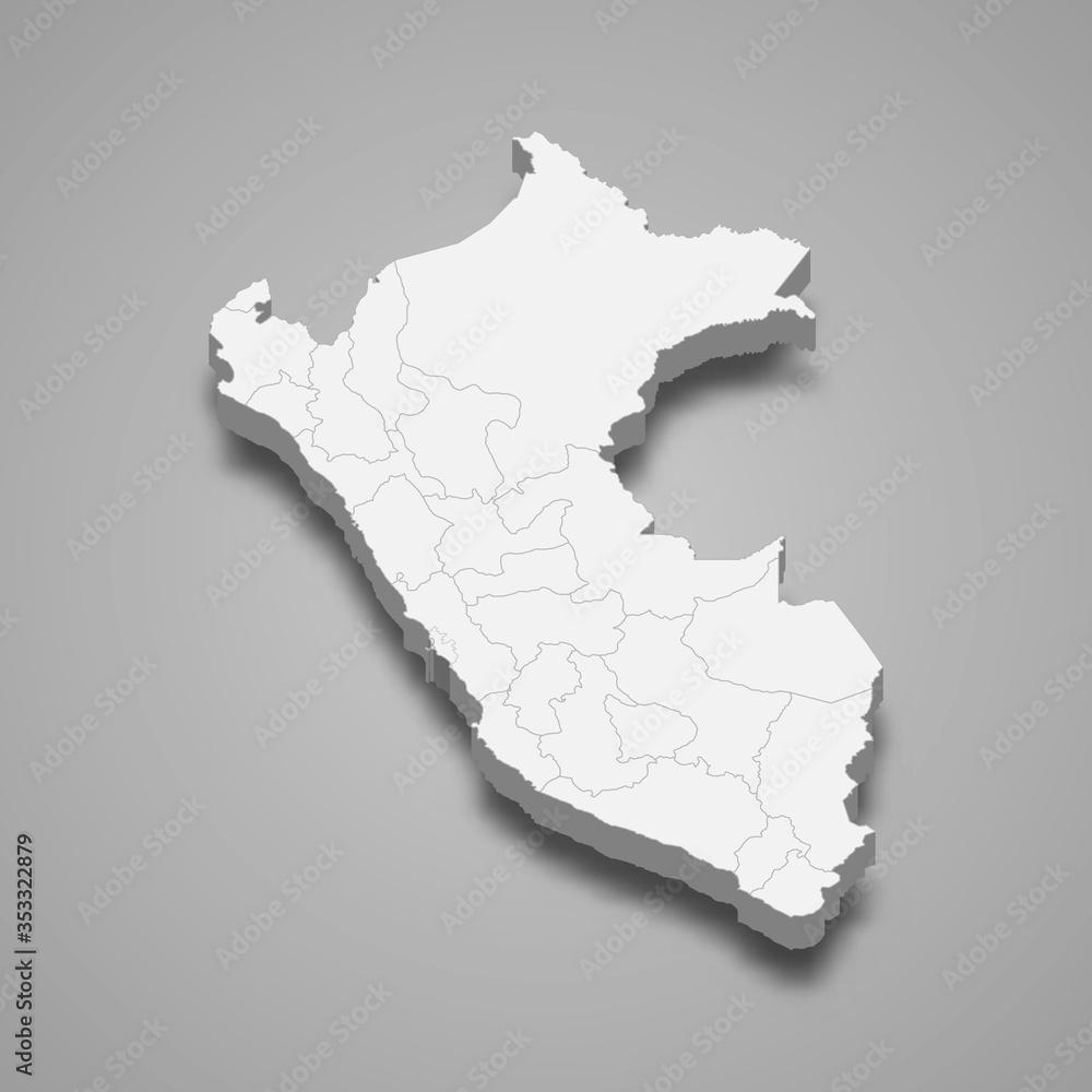 Peru 3d map with borders Template for your design - obrazy, fototapety, plakaty 