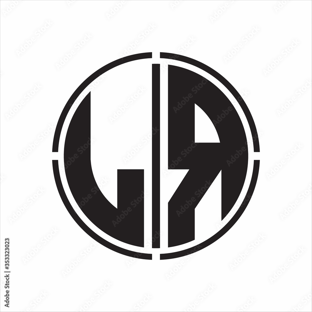 LR Logo initial with circle line cut design template on white background LR Logo initial with circle line cut design template on white background