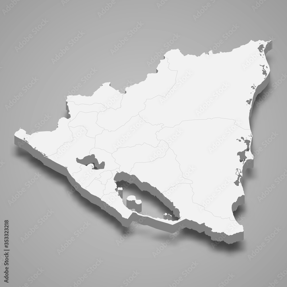 Nicaragua 3d map with borders Template for your design