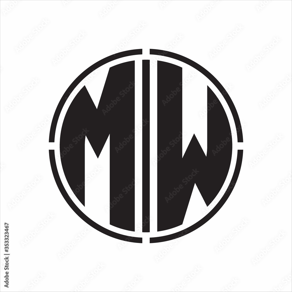 MW Logo initial with circle line cut design template on white background MW Logo initial with circle line cut design template on white background