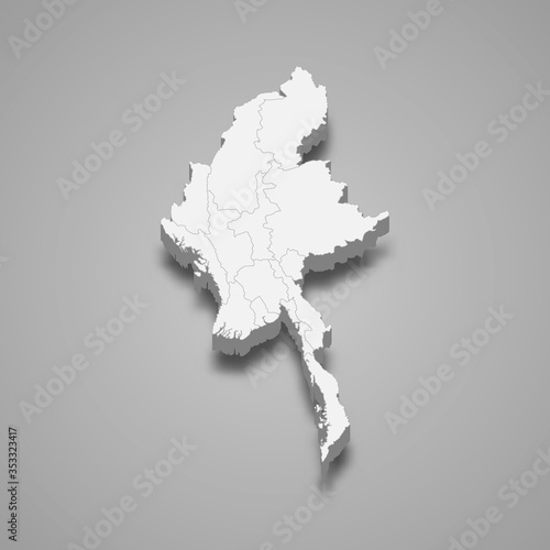 Tablou pe pânză myanmar 3d map with borders Template for your design