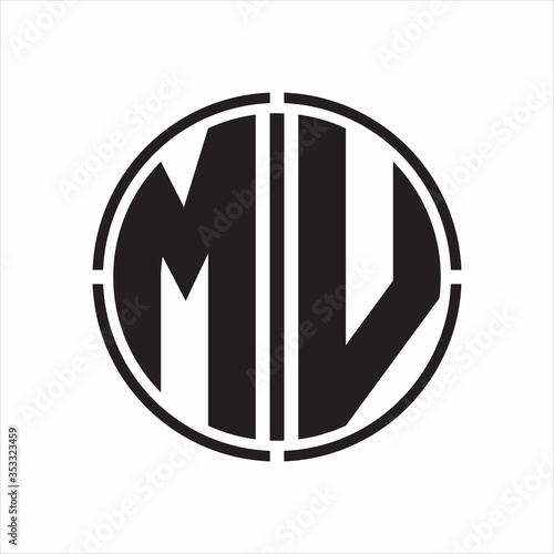 MV Logo initial with circle line cut design template on white background