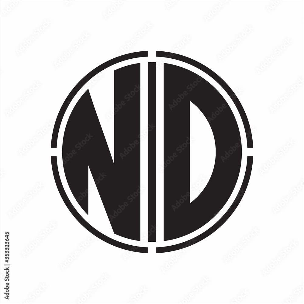 ND Logo initial with circle line cut design template on white background ND Logo initial with circle line cut design template on white background