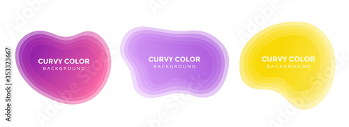 3 Modern liquid abstract blur blob set topographic depth gradient flat style design fluid vector colorful illustration banner simple template for presentation, flyer, isolated on white background.