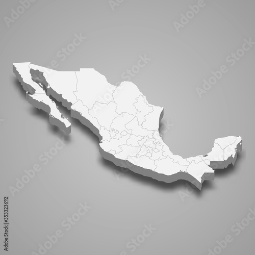 Mexico 3d map with borders Template for your design