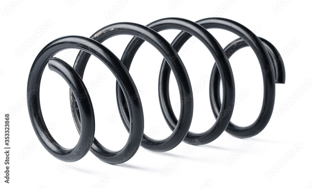 Metal dark car spring isolated on white background Metal dark car spring isolated on white background