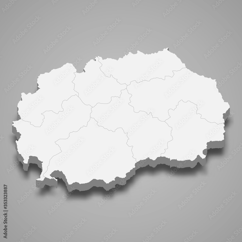 North Macedonia 3d map with borders Template for your design