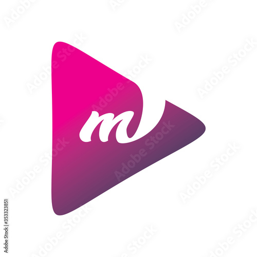 triangle full color play media letter m logo design