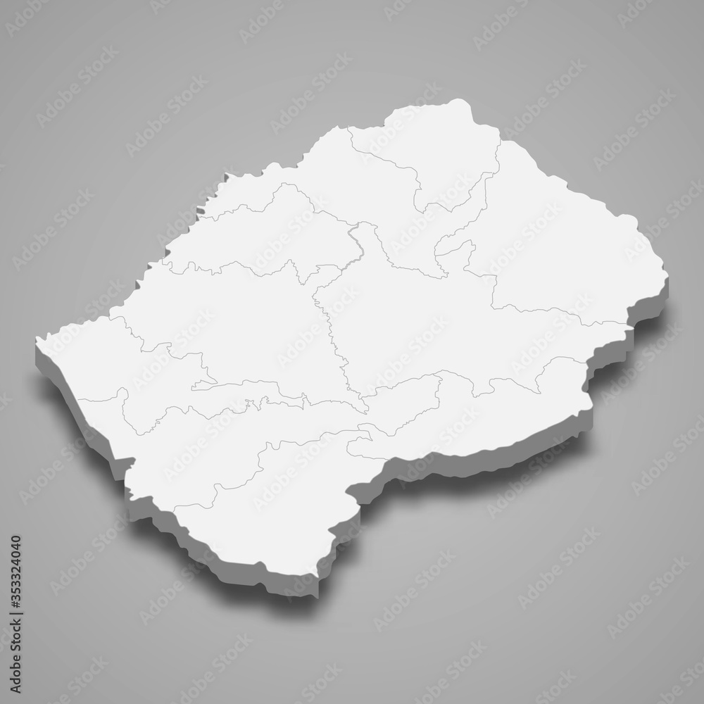 Lesotho 3d map with borders of regions Template for your design