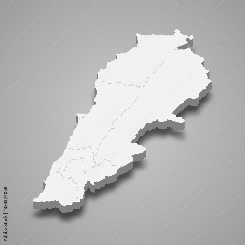 Lebanon 3d map with borders Template for your design