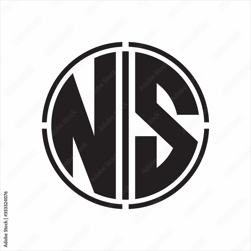 NS Logo initial with circle line cut design template on white background NS Logo initial with circle line cut design template on white background