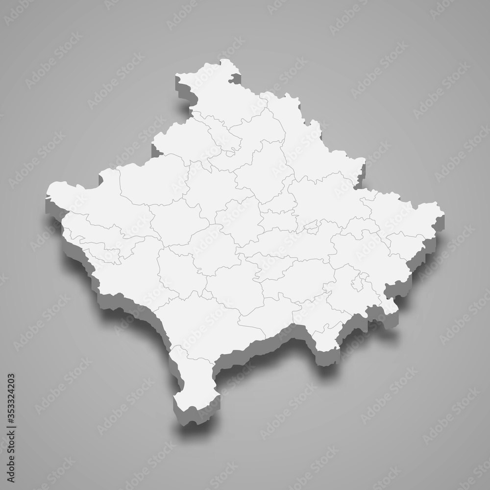 Kosovo 3d map with borders Template for your design
