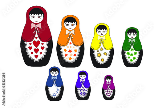 Rainbow series of Russian Nesting dolls (babushka / matryoshka dolls)